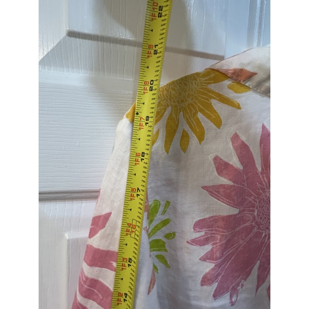 Fresh Produce Floral Linen Button Up Shirt Womens Sz M 3/4 Sleeve Tropical Art - Picture 8 of 10